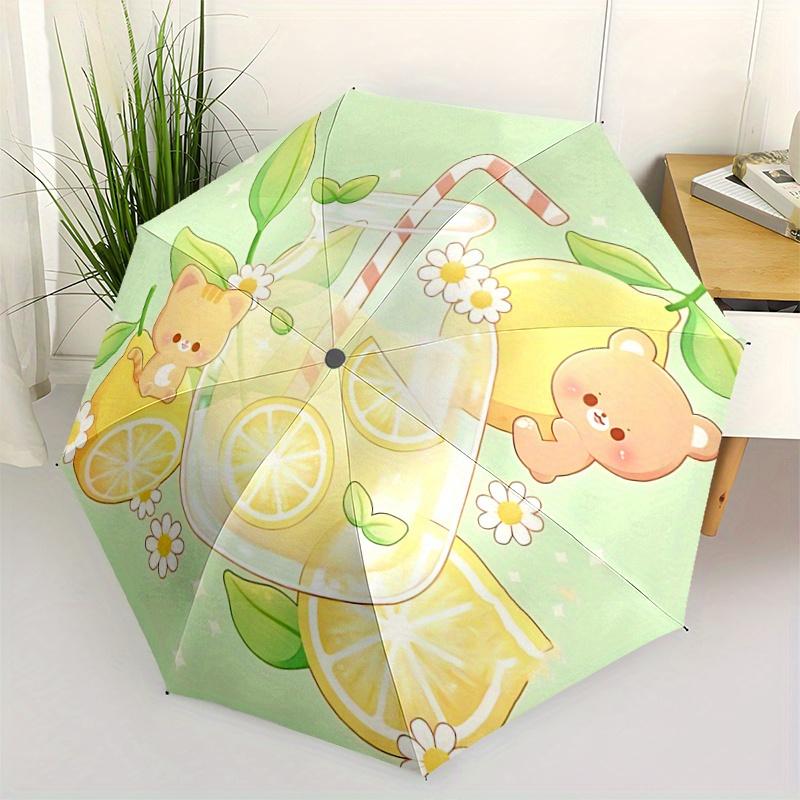 

1pc Drinks Kitten and Bear Automatic Open/CloseUmbrella-CuteUmbrella with Cute Design, Portable 3-Fold Compact Umbrella for Men & Women, Val