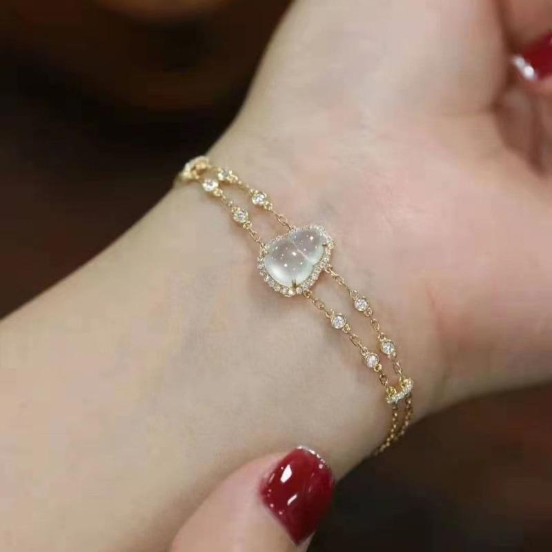 Natural Ice seed Chalcedony bangles Light Luxury Elegant  Inlaid Crystal Gourd charm bracelet for women Fresh New Jewelry