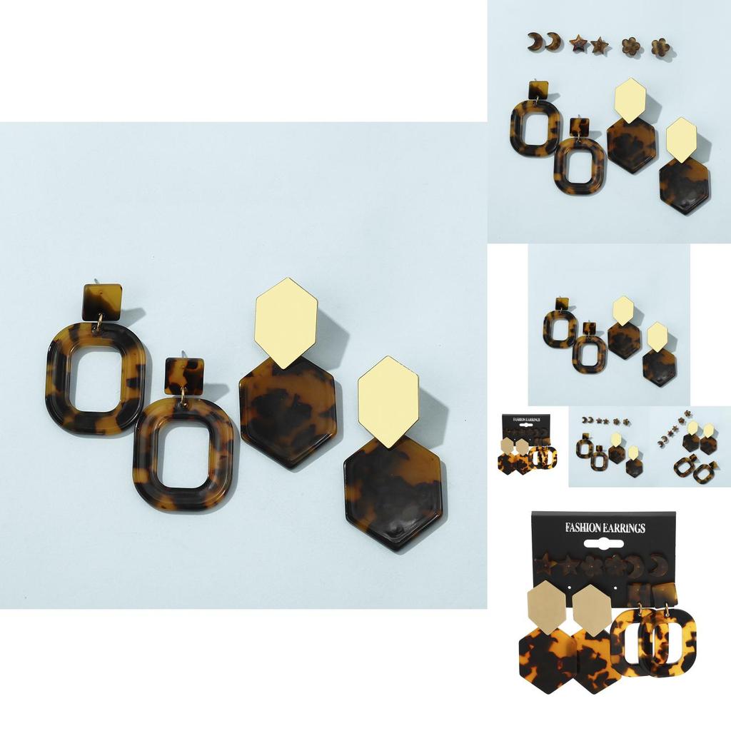 Elegant Leopard Print Acrylic Star Earrings Set For Women Perfect Birthday Gift