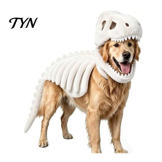 Abbigliamento Scheletro 3D Luminescente al Buio, Costume da Dinosauro per Animali Domestici, Abbigliamento, Cappello Morbido Peluche di Halloween, Abito Dinosauro per Cani Gatti, Cosplay Festa di Natale