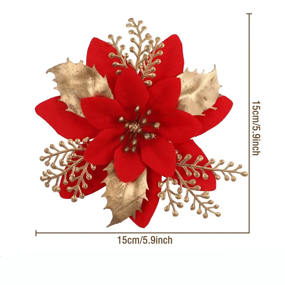 Artificial Flowers Christmas Decor Xmas Tree Ornaments For Home Decor Fake Flower Navidad New Year  Party Supplies
