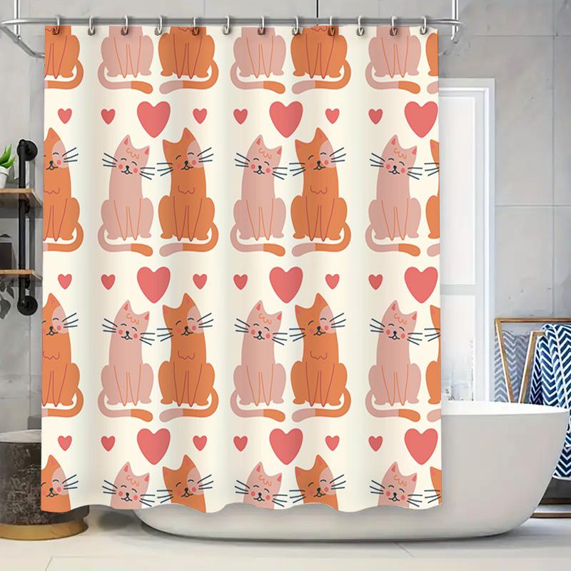 

Pink Cats Shower Curtain Pink Cat Bathroom Decor Love Heart Design Pattern Fabric Waterproof Shower Curtain For Kids Bathrooms ( W60H190(CM)-1 Pcs