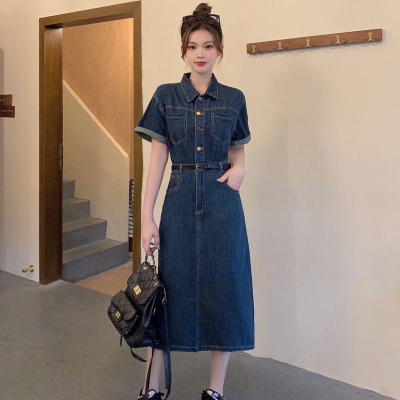 Plus Size Women's Denim Dress - 2026 Summer Slimming Skirt for Tummy Concealment