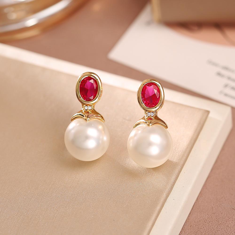 Vintage Emerard Crystal Pearl Drop Earrings for Women Court Style Baroque Pearl Earring Party Banquet Jewelry Accessories Gifts