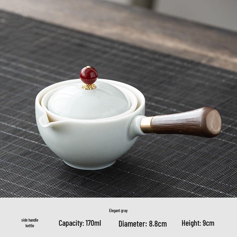 Compact Travel Tea Set with Automatic Rotating Teapot and Side Handle Kung Fu Cups