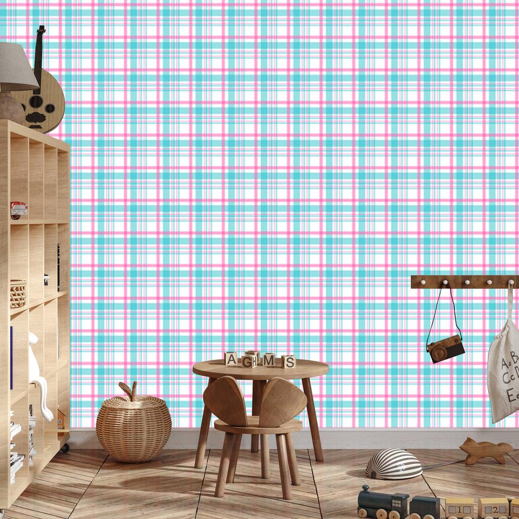 Pink and blue celadon checkered wallpaper for living room and bedroom 50x1000