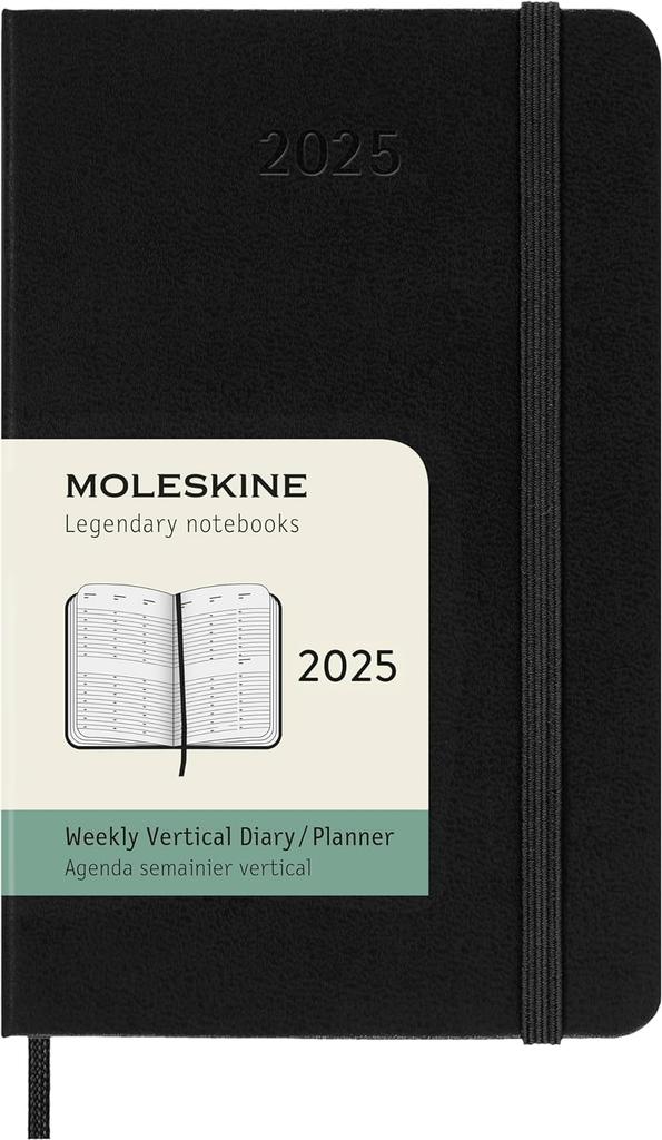 Moleskine Classic 12 Month 2025 Weekly Vertical Planner, Hard Cover, Pocket (3.5" X 5.5"), Black, 144 Pages