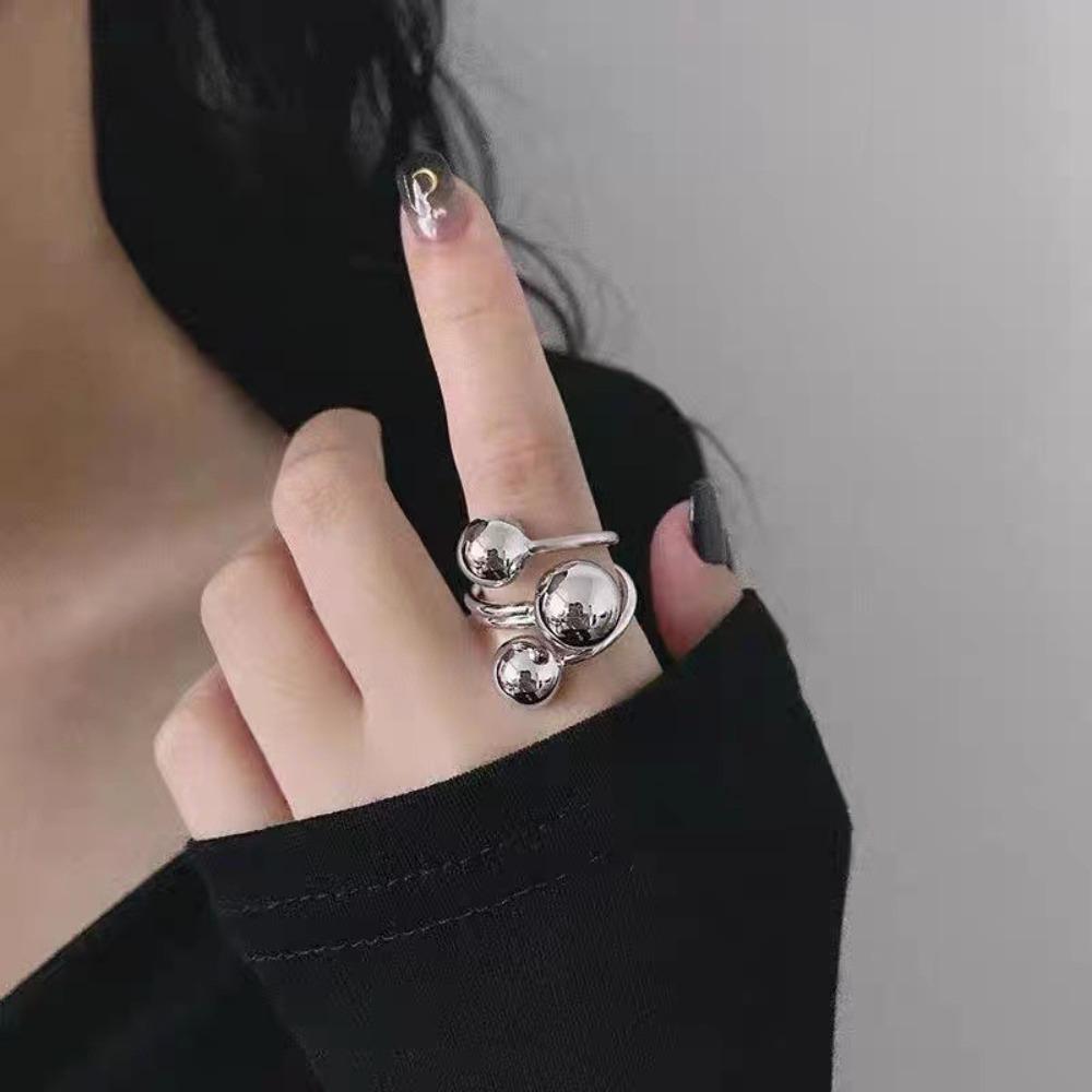 All-Match Irregular Planet Ring Light Luxury Finger Opening Ring Metal Ball Ring  Girlfriend