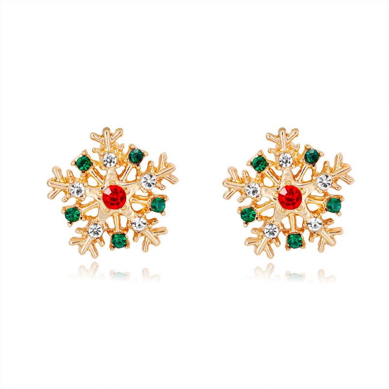 Fashion Colorful Snowflake Stud Earrings for Women Charm Rhinestone Snow Flower Earring Girls Christmas Holiday Party Jewelry