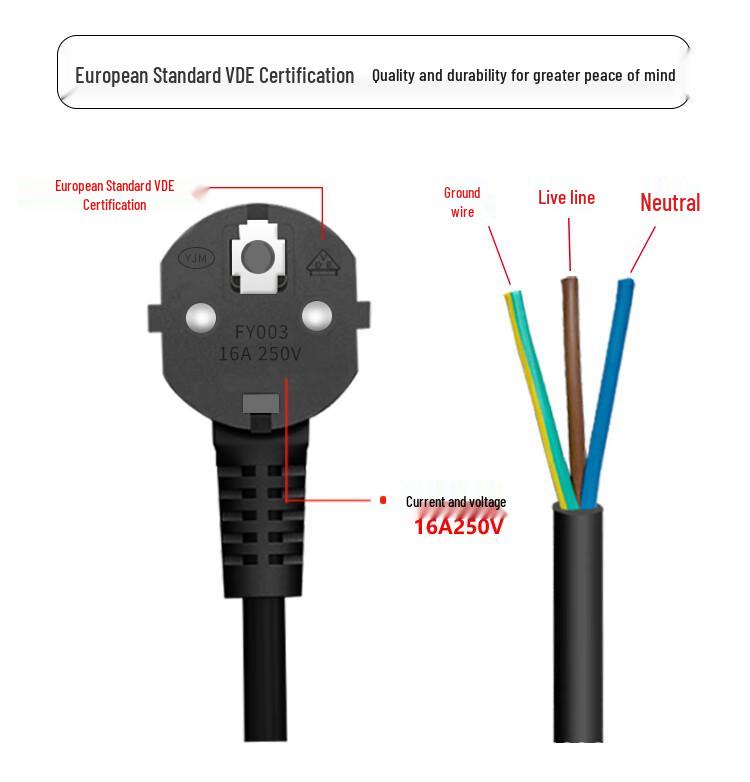 High-Power Euro Standard 3-Core Bare-End Plug with 0.75mm² Power Cord