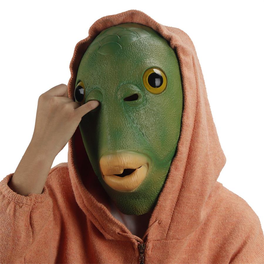 Green Fish Head Party Mask, Fish Head Party Mask in Dark color, Monster Head Mask, Green Head Hat, Animal Latex Mask for Party or Cosplay Costume