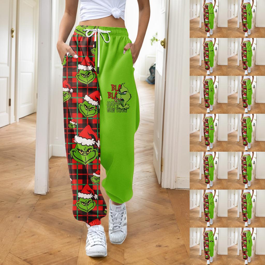 Women's Fashion Christmas Loose Drawstring Waist Solid Color Casual Sweatpants Pants