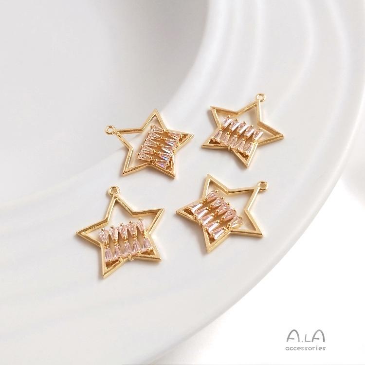 14K Gold-Filled Heart Pendant with Zircon Star Charms for DIY Necklaces and Earrings