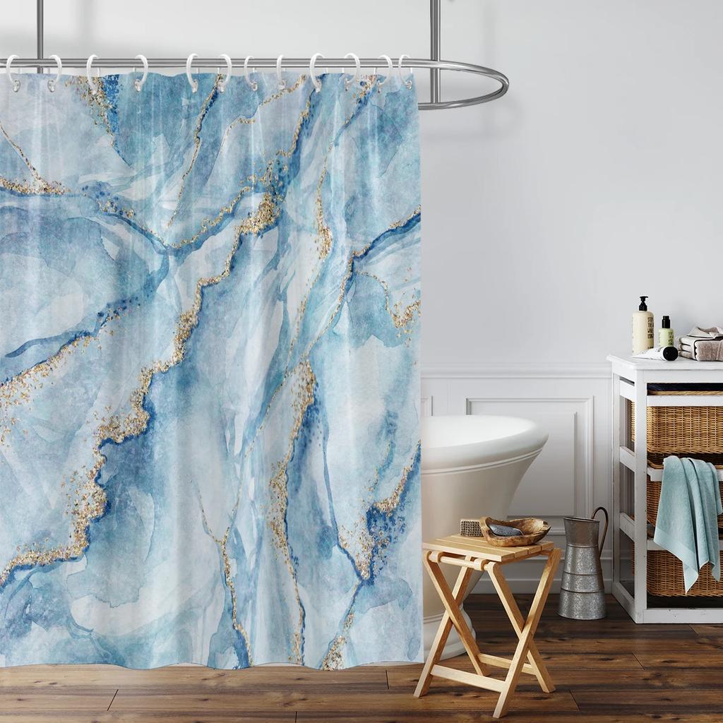 1 Piece Of 180X180Cm Blue Marble Pattern Digital Printing Shower Curtain Partition Bathroom Waterproof And Mold Resistant