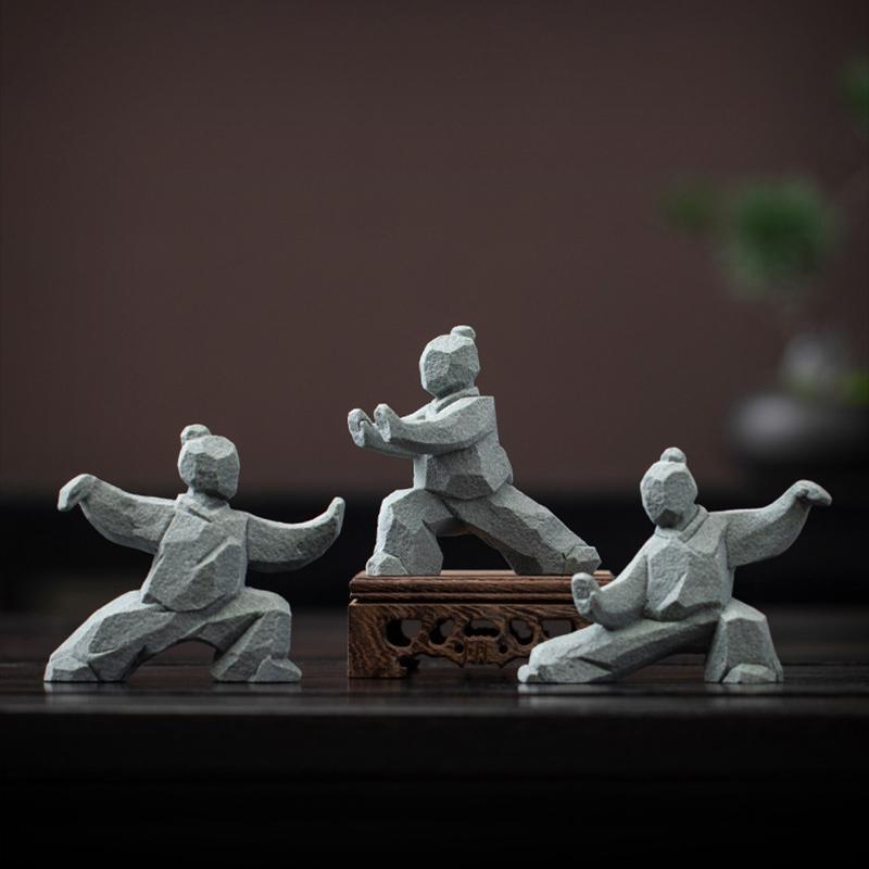Statua Guerriero Tai Chi Fatta a Mano Ornamento Decorativo Kung Fu Cinese per Scrivania Tavolino da Tè Ufficio Regalo