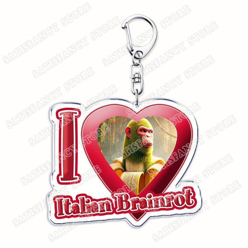 

Popular I Love Italian Brainrot Animals Meme Keychain for Accessories Sigma Skibidi Rizz Cat Keyring Jewelry Fans Friends Gifts