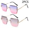 New Frameless Cut Edge Sunglasses Women Trendy Polygonal Gradient Color Sunglasses 9064