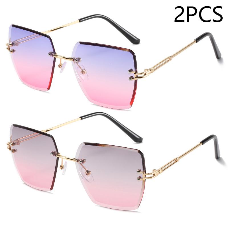 New Frameless Cut Edge Sunglasses Women Trendy Polygonal Gradient Color Sunglasses 9064