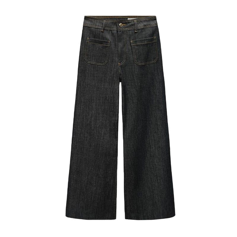 Spring New Women's Clothing Nautica Style Versatile Pocket Decoration High Waist Wide Leg Long Denim 8307049