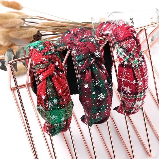 Moda femei carouri nod fulg de nea imprimare bentiță elastică pentru păr de Crăciun