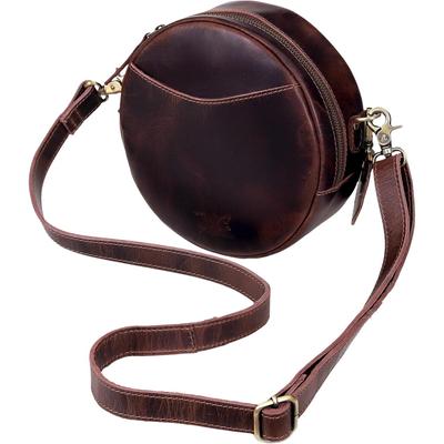 Δερμάτινες Τσάντες Χιαστί για Γυναίκες Μοντέρνα Στρογγυλή Τσάντα Χιαστί Ώμου Σχεδιαστικές Στρογγυλές Τσάντες (Σκούρο καφέ)