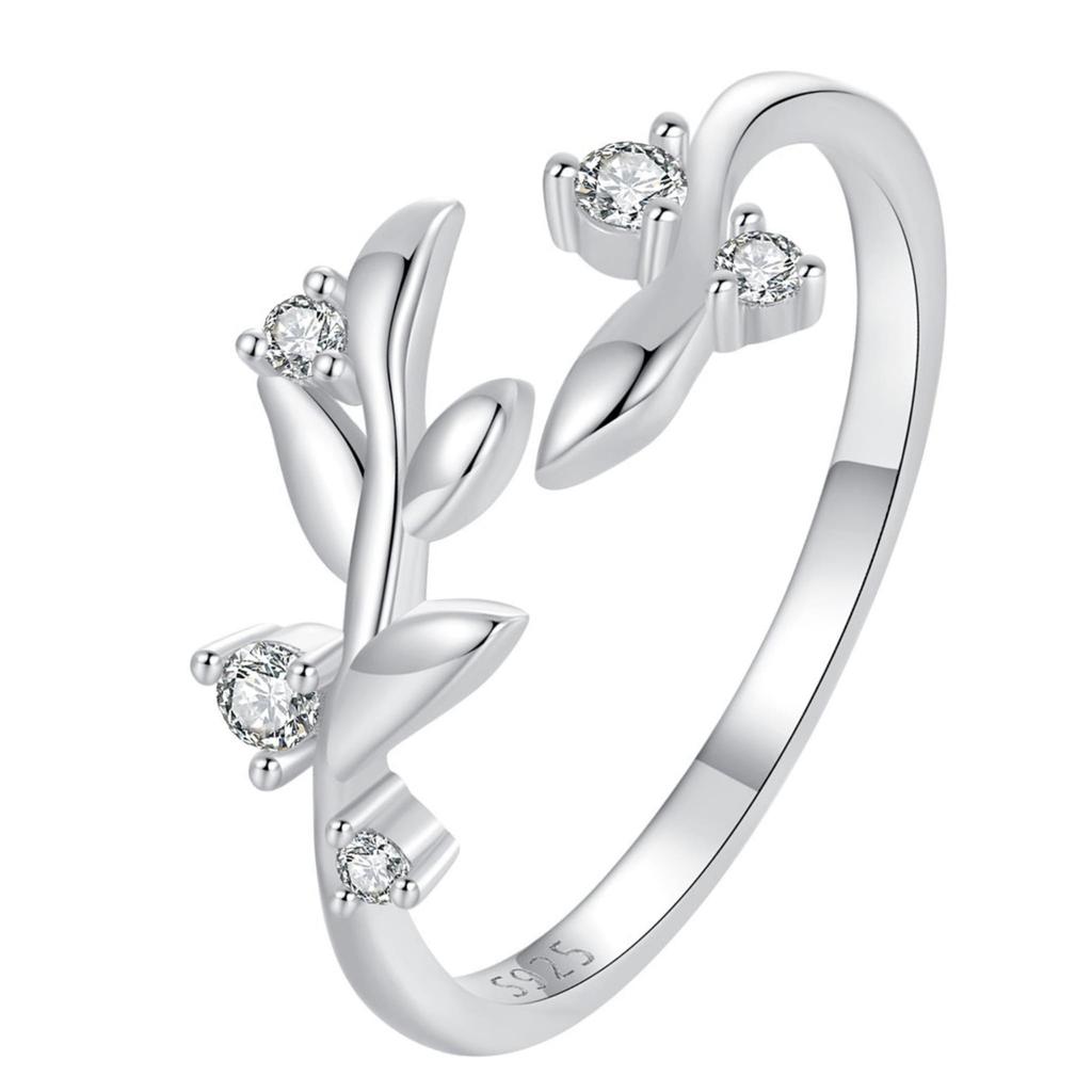 Silver Adjustable Branch Ring Decorated with Crystals, 925 Silver