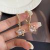 Elegant High-End Five-Pointed Star Silver Earrings with Hollow Diamond Inlay for Women