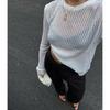 Жіночий тонкий в’язаний светр у тонку смужку весна-осінь з круглим вирізом і довгими рукавами