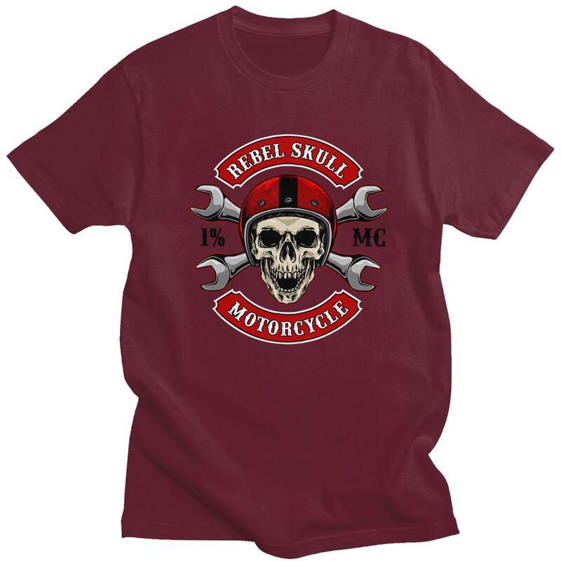 Custom Rock Biker Skull And Crossbones T Shirt for Men Pure Cotton Tshirt Casual Tees Tshirt Loose Fit