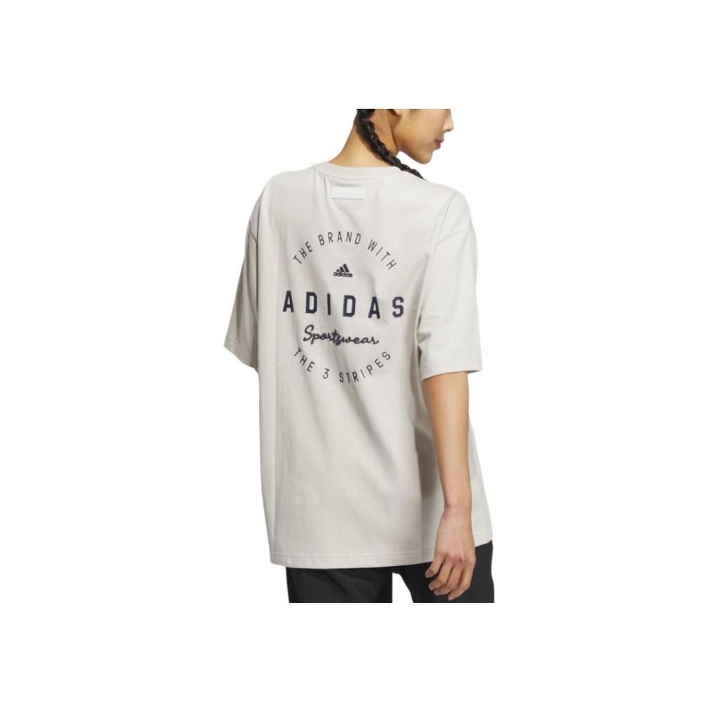 Adidas Alphabet Print Sports Crew Neck T-Shirt Women Tops Fawn-Brown IS7406