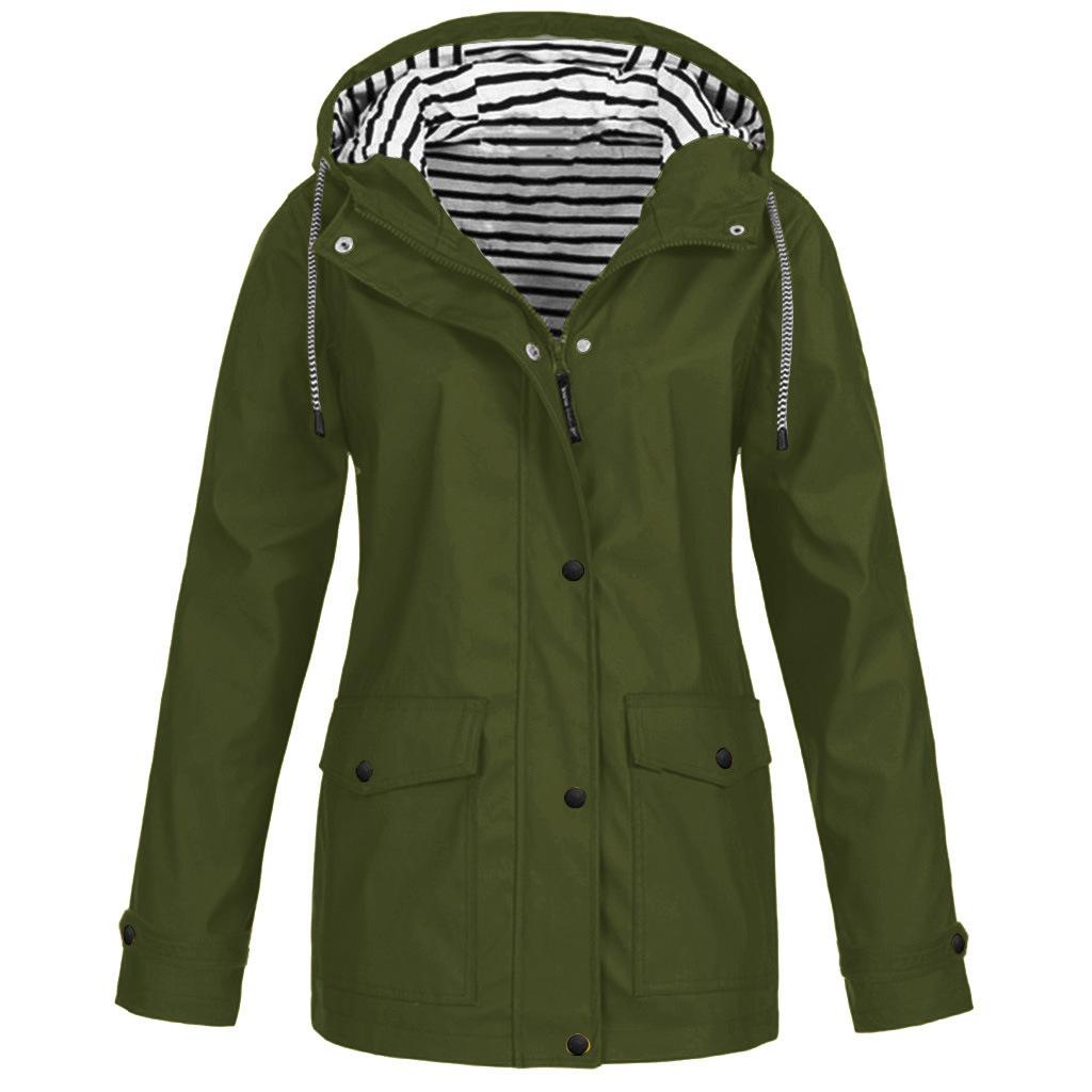 VEZFAA Women's Fashion Casual Stripe Print Autumn Winter Long Sleeve Hooded Jackets & Coats