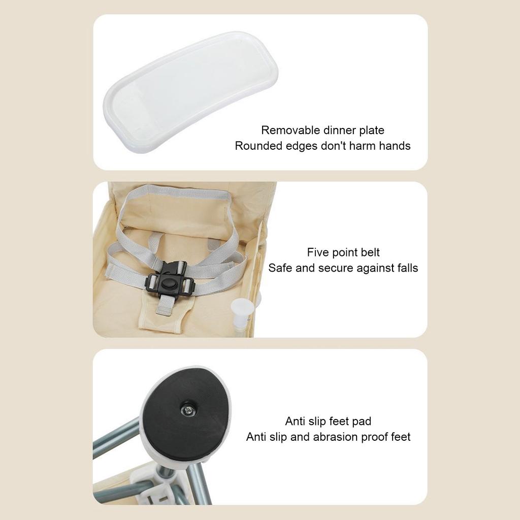 Přenosná židlička s podnosem béžová bezpečná rychlé rozložení skládací přenosná krmící židlička pro venkovní kempování cestování