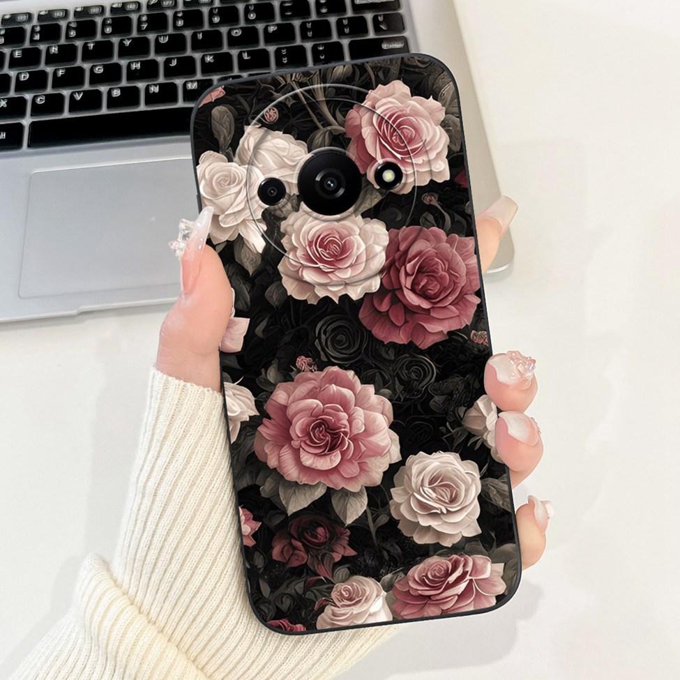 For Redmi A3 4G Phone Case For Xiaomi Poco C61 Cover Silicone Luxury Fashion Flowers Kawaii Cute Cat Painted Shockproof Bumper