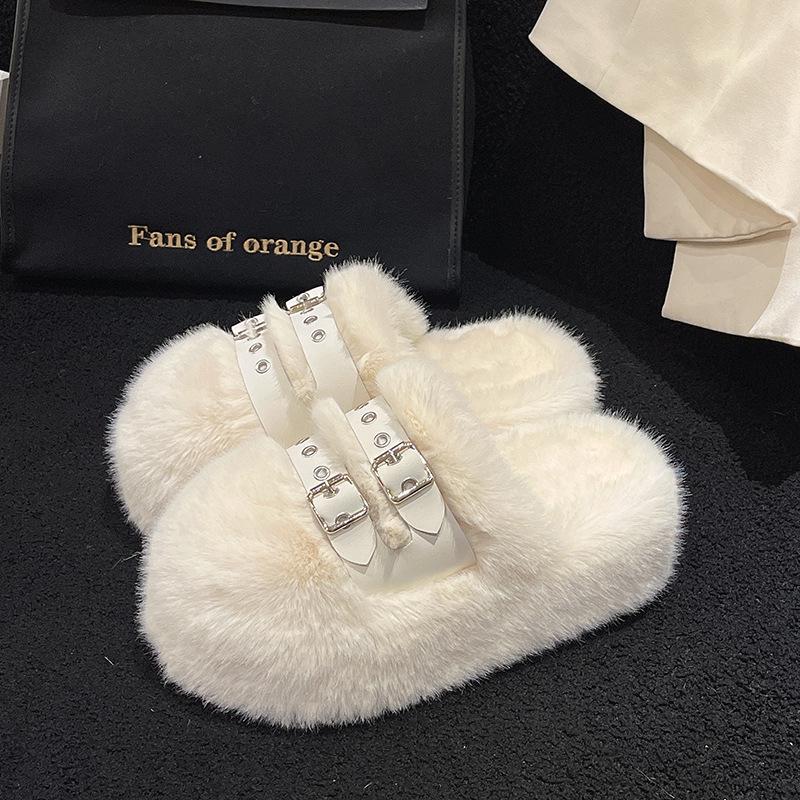 2025 Autumn/Winter Women's Plush Platform Slippers - Cozy Cotton, Thick Sole, Closed Toe