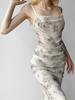 New Summer Retro Style Rose Mesh Suspender Long Dress with Split Ends and Sexy Slim Hip Skirt Female Tide