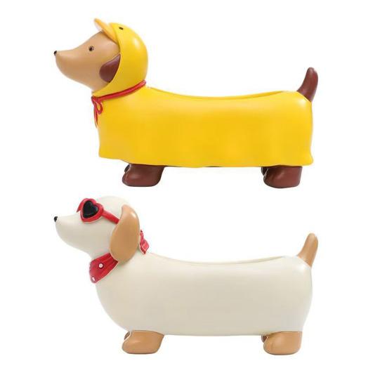 Resin Dachshund Planter, Decorative Small Plant Pot with Drainage Hole, Cute Puppy Planter for Succulents Small Indoor Plants