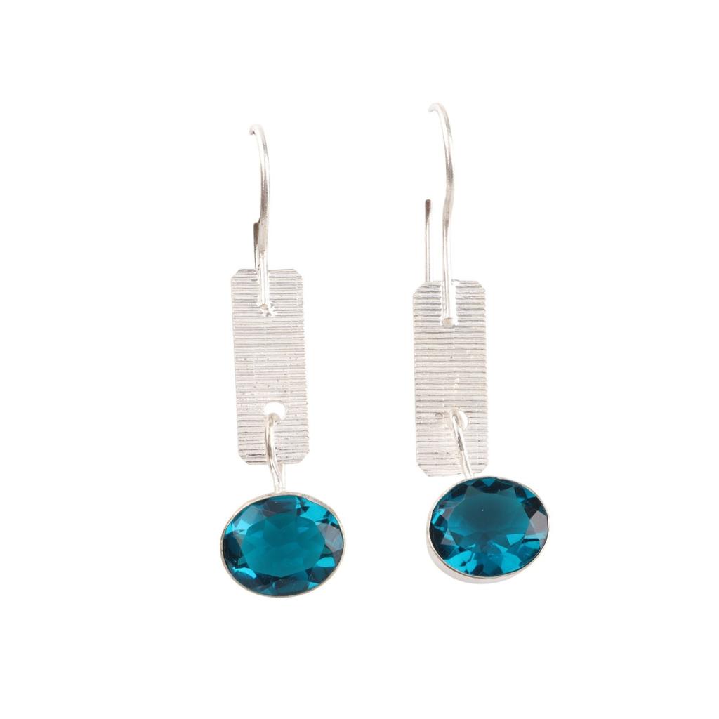 Blue Apatite Gemstone 925 Stamped Silver Designer Jewelry Handmade Earrings 1.9" EE-168-13
