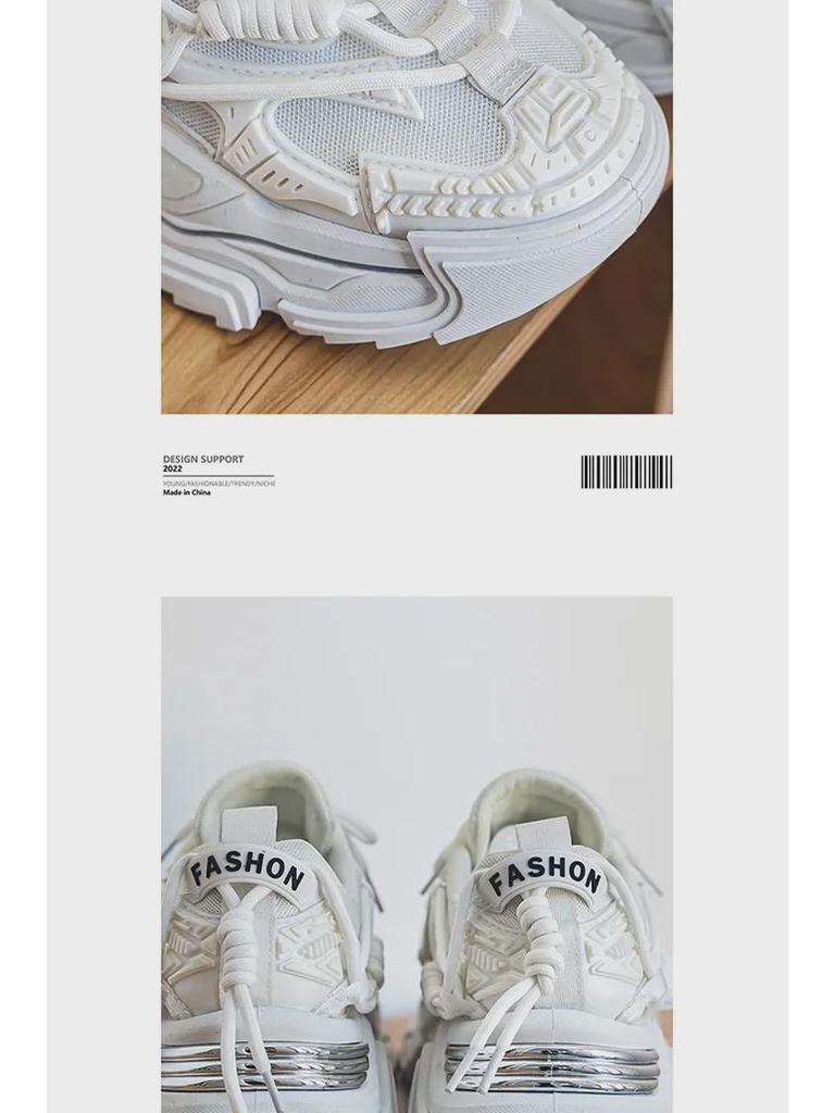 Men's Solid Color Lace-Up Trendy Platform Sneakers for Outdoor Sports