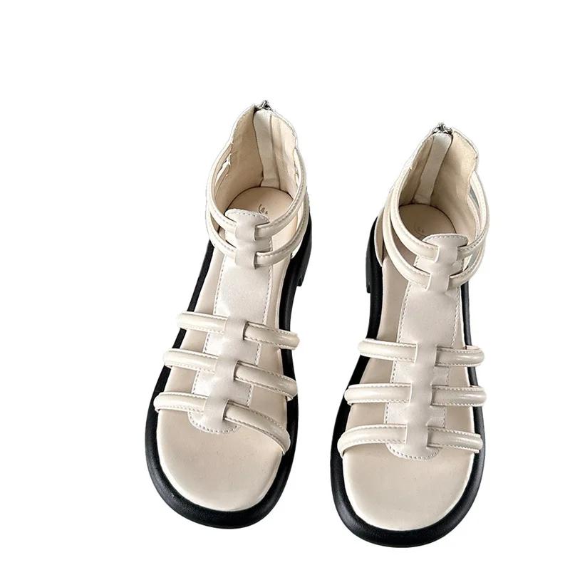 Moda Arkası Fermuarlı Düz Sandaletler Yeni Platform Çok Yönlü Kalın Topuklu Roma Kadın Sandaletleri