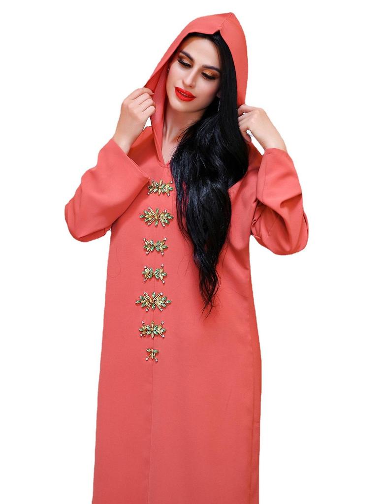 Blau-graue handgefertigte Diamant-Kapuzenrobe für muslimische Frauen