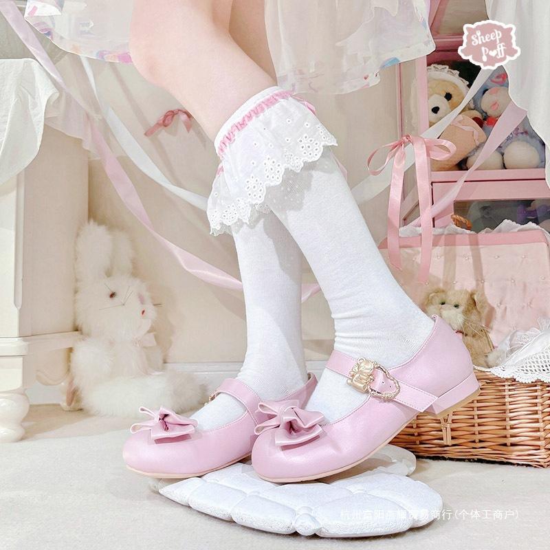 Hug the bear, satin puLolita versatile cute single shoes
