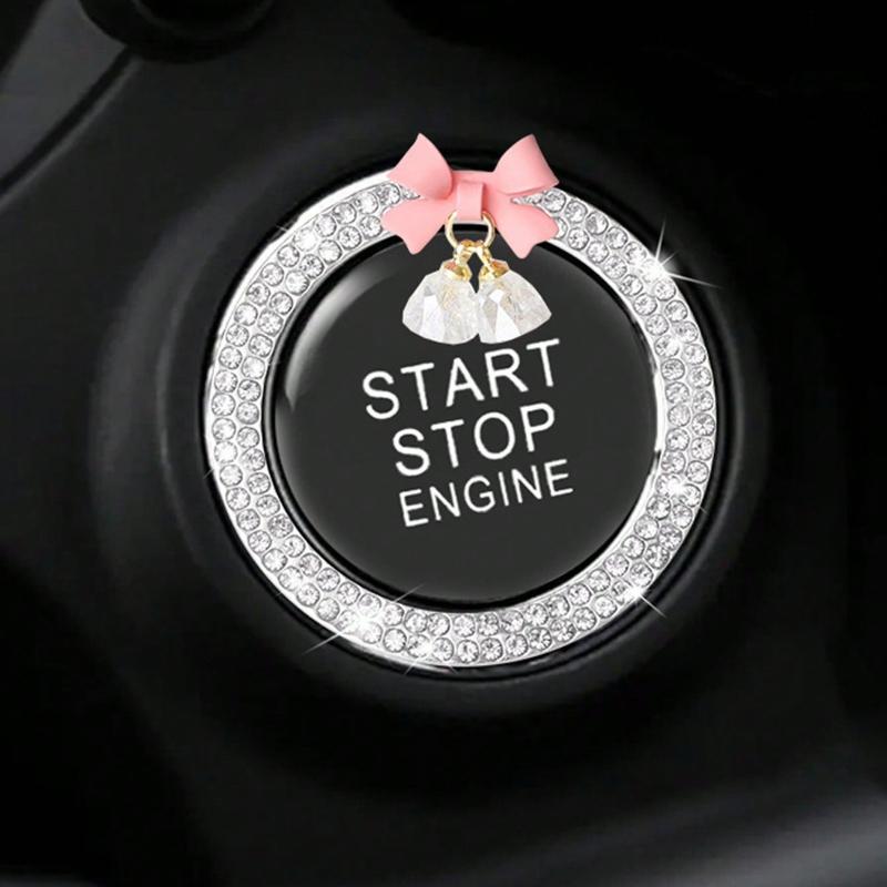 1 adet Araba Tek Tıkla Çalıştırma Dekorasyon Çıkartması İç Düğme Elmas Fiyonk Kristal Çan Kolye Ateşleme Halkası ile Kakmalı