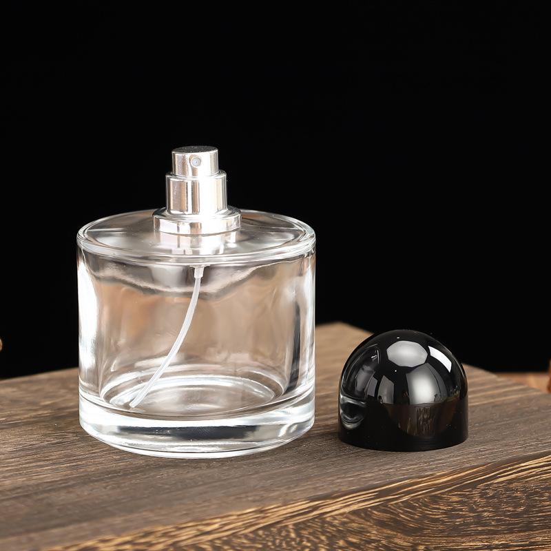 Glass Perfume Decanter: Cylindrical Bottle with 15mm Opening & Spray Cap, Empty