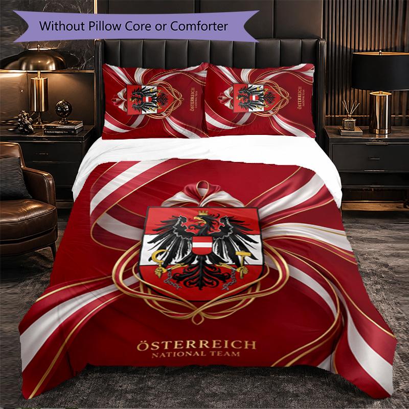 Austria Football Pattern 3 Pieces Bedding Set Soft Microfiber Duvet Cover with Pillow Cases for Bedroom