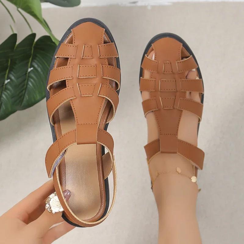Fashion Sandals for Women Fashion Closed Toe Rome Sandals Women Shoes 2025 Ankle Buckle Low Heel Beach Sandals Non Slip Summer Sandles