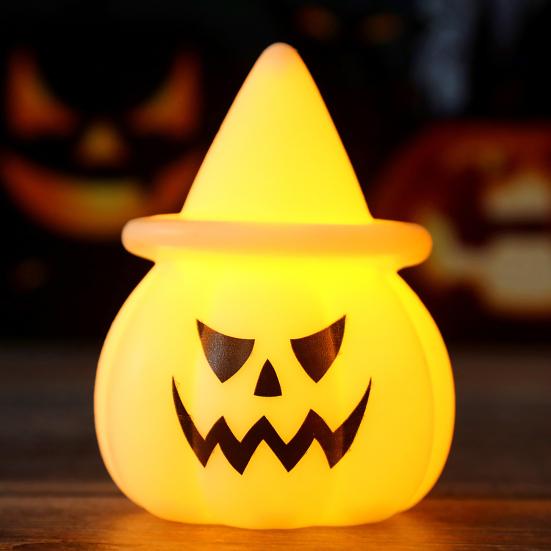 Halloween Pumpkin Night Light, LED Light-up Witch Hat Pumpkin, Spooky Cartoon Pumpkin Table Lamp for Holiday Party Decoration