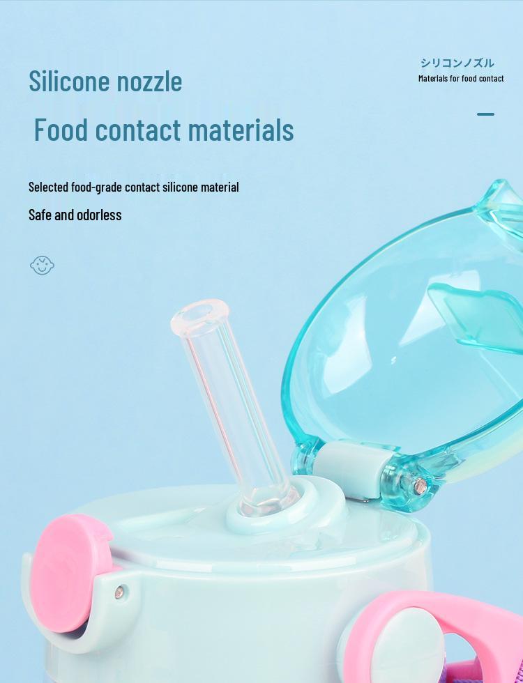Imported Cute Cartoon Kids' Transparent Straw Water Bottle, 480ml