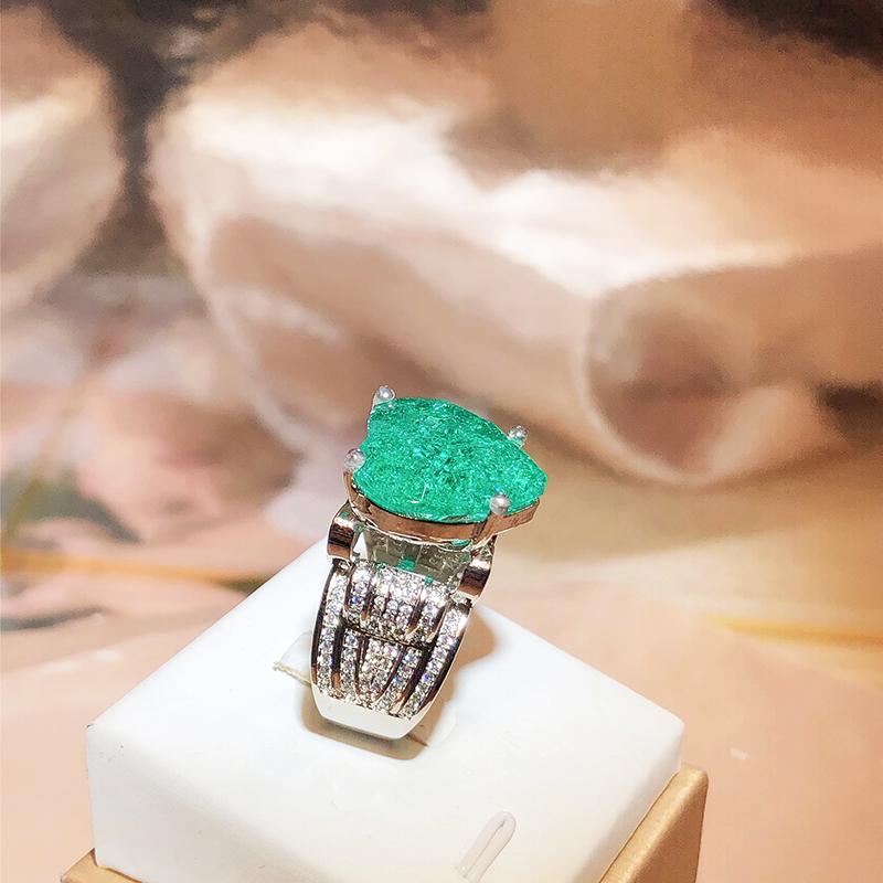 Elegant Emerald Heart Zircon Damering Geometrisk Form Parring Bryllupsdagsgave Luksus Cocktail Party smykker Utsøkte damesmykker