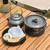 15Pcs Hard Anodized Camping Cookware Set for 4-5 People, Portable Outdoor Combo Kit with Pot, Frying Pan, 1.2L Kettle & Tableware, Black Handles