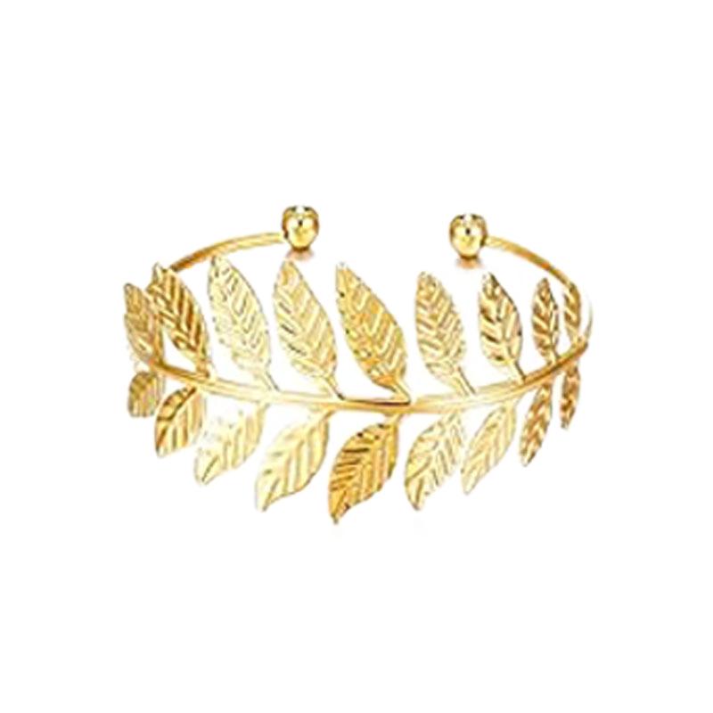 European & American Bridal Pearl Leaf Headband, Gold Hair Clip, Bracelet, Earring, & Armband Set